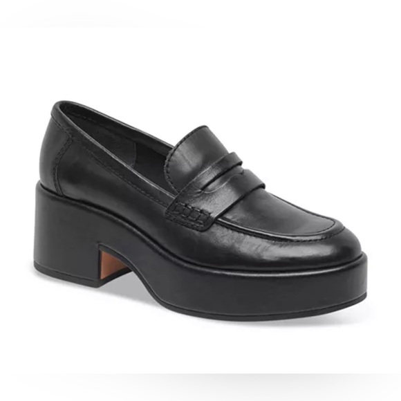 Dolce Vita Yanni Tailored Block-Heel Platform Loafers Black Leather Size 7.5 - Picture 1 of 9